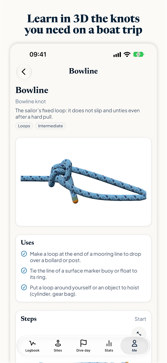 Divefolio screenshot: knots in 3D (beta)